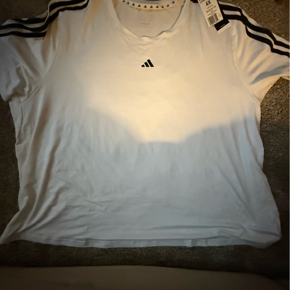 Adidas Plus Size Women’s  White Tee with Black Stripes